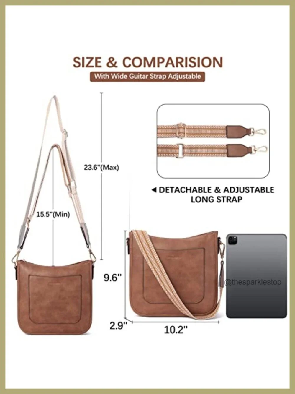 Vegan Leather Crossbody Hobo Bag with Wide Guitar Strap, Multi-Pocket Purse